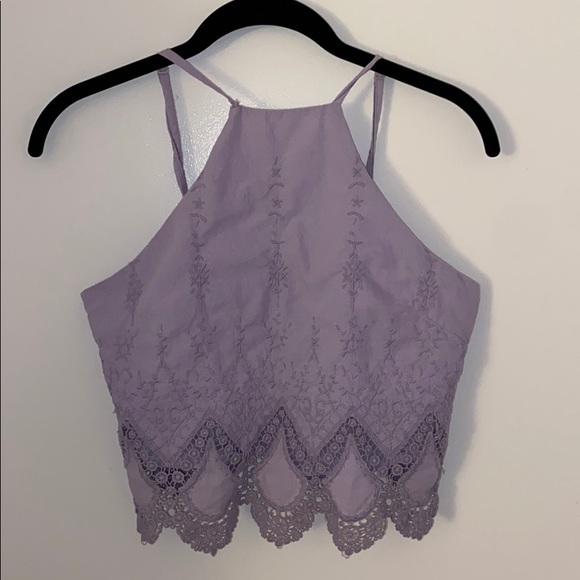 Kendal & Kylie Lilac Lace Halter Cropped Tank Top - Picture 4 of 6